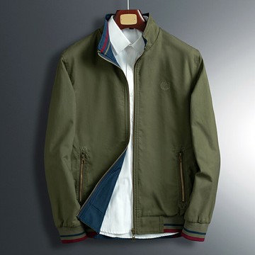 秋季純棉夾克男中年雙面穿中老年夾克衫春秋薄款外衣爸爸秋裝外套