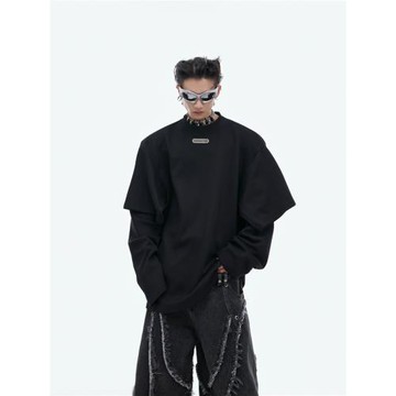 ArguE重工小眾解構雙層兩件拼接設計感圓領長袖簡約慵懶衛衣男女