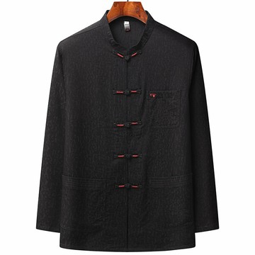 唐裝上衣長袖漢服-緞面提花寬鬆中老年男外套2色74fo23【獨家進口】【米蘭精品】