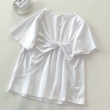 t恤小眾設計感 白色不規則寬松夏季女裝新款短袖女別致上衣服