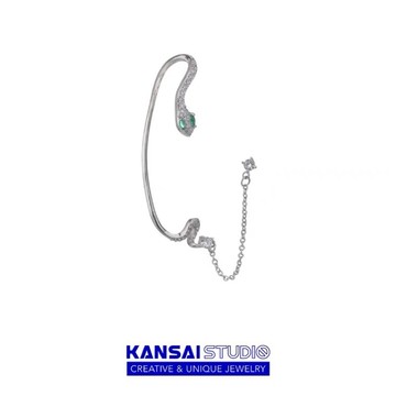 KANSAI新款小蛇耳掛ins潮時尚個性耳釘小眾設計歐美高級感耳飾品 綠眼