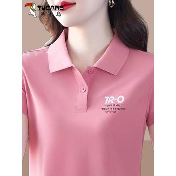 啄木鳥冰絲短袖t恤女士2025新款polo衫中老年媽媽裝運動翻領上衣