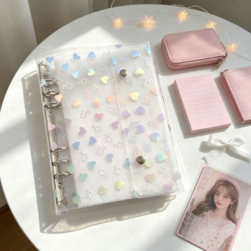 🎀臺灣出貨🎀PVC手帳本鐳射愛心雙扣活頁本便攜活頁夾防水外殼追星卡冊收納冊 筆記本 手帳本 手帳 日記本 記事本 手