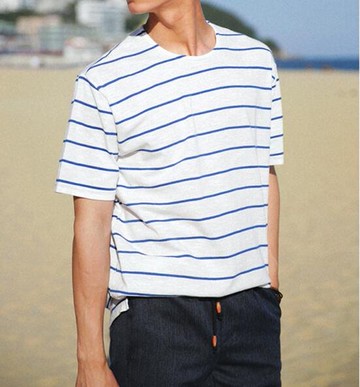 FINDSENSE 時尚潮流 男 日系 休閒 寬鬆 百搭 條紋 短袖T恤 條紋T