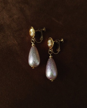 銀紫水滴垂墜耳環 - 台灣老物改製