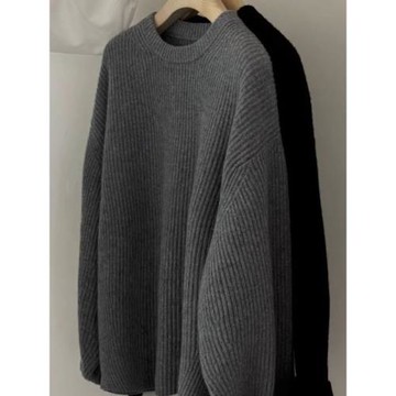 歐貨高級感黑色浣熊絨毛衣女秋冬季寬松慵懶風套頭針織衫內搭上衣