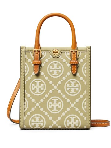 Tory Burch - mini T monogram tote bag - women - Leather/Canvas/Polyester - One Size - Green