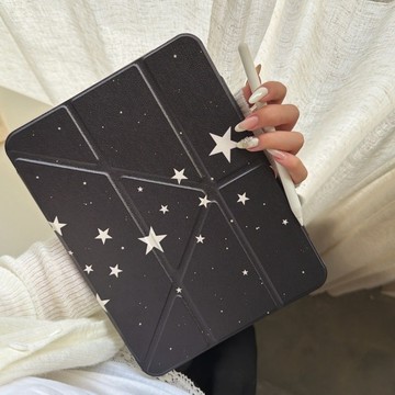 搭扣iPad黑底星星 帶筆槽 適用於 iPad 11 10 9 Air4 Air5 2025 Pro Mini7 保護套