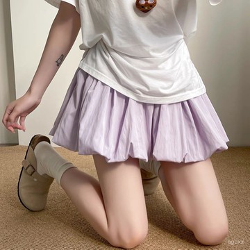 【她主義女裝】 百搭短裙 紫色顯白百搭ins風花苞短裙女薄2025夏季高腰小個子蓬蓬a字半身裙 壹灣出貨 夏季裙子