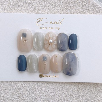 藍色鬱金香花卉美甲貼片 穿戴甲