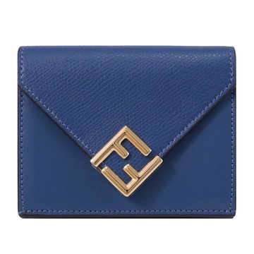 FENDI 8M0480 FF Diamonds 金屬LOGO三折零錢短夾.海軍藍