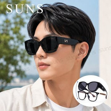 【SUNS】精品大框包覆式偏光太陽眼鏡/套鏡   曜石黑  抗藍光+抗UV400/防眩光/可單戴/可套式