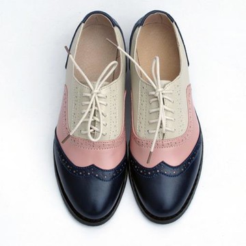 2023新款春季真皮女單鞋英倫風鞋子牛津鞋布洛克女鞋平底鞋小皮鞋