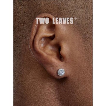 TWO LEAVES S925純銀歐美滿鉆耳釘百搭鋯石街頭嘻哈男女圓形耳飾