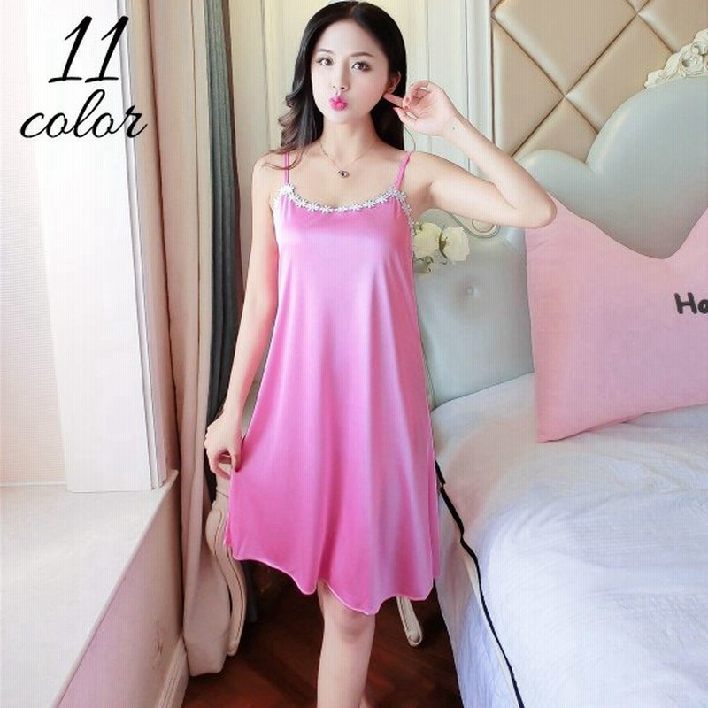 ネグリジェ キャミソールワンピース ノースリーブ ラウンドネック 膝丈 ミディアム丈 ルームウエア ナイトウエア サテン調 部屋着 レディース 寝巻き 通販 Lineポイント最大0 5 Get Lineショッピング