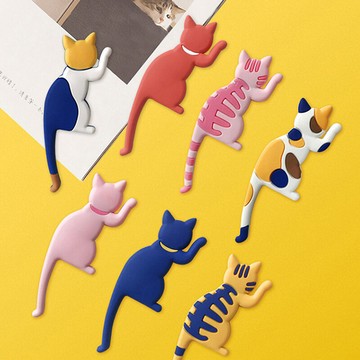 七入組 日系貓咪造型磁鐵掛勾 無痕磁吸掛鉤 鑰匙掛鉤 動物冰箱貼 貓尾 貓奴