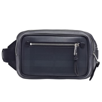 BURBERRY 巴寶莉  LONDON經典格紋帆布拉鍊腰包(黑色)