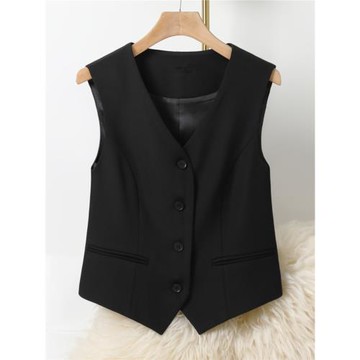 西裝馬甲女秋季小背心2026春秋新款外搭v領女士坎肩黑色短款馬夾