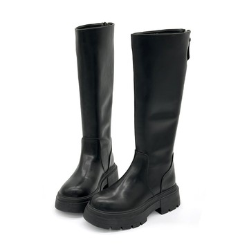 Kaci極簡俐落高質感牛紋厚底膝下長靴美腿靴