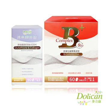 《多立康》 穀光甘月太透亮膠原蛋白錠(90粒/瓶)+維生素B(緩釋型)(60粒/盒)(GSH/神經醯胺/賽洛美/玻尿酸/膠原蛋白/牛磺酸/葉酸)