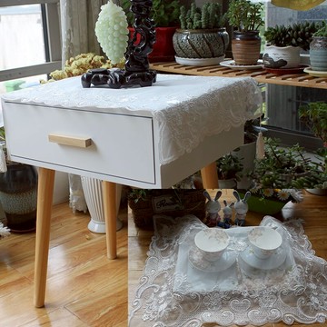 韓式蕾絲布藝簡約現代刺繡床頭柜五斗柜茶盤微波爐烤箱防塵蓋布