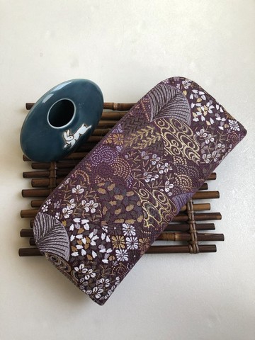 京西陣金襴錦織【紫地花傘】-長夾/皮夾/零錢包/禮物