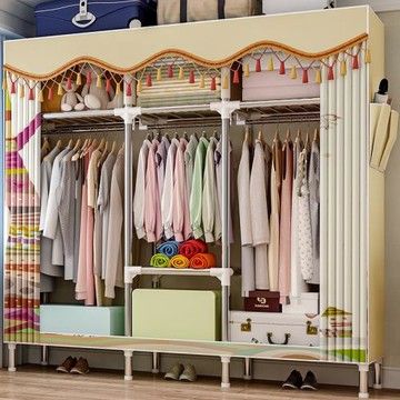 索爾諾衣柜簡易布衣柜鋼管加粗加固全鋼架家用雙人大號衣櫥收納柜