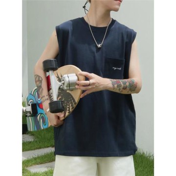 TEEYA小袖口300克重磅中性女生短袖純棉T恤無袖背心坎肩夏