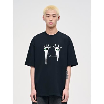 山小川潮牌小惡魔之眼印花夏季男士短袖t恤2025新款重磅純棉衣服