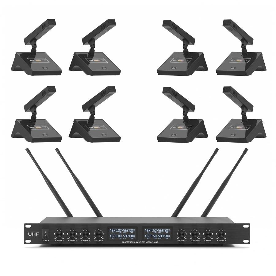 XTUGA YT8 UHF Channel Desktop Gooseneck Microphone System Conference Mics Super-Low Background Noise for Large Conferences, Public Speaking