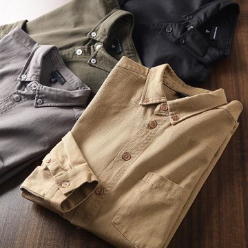 全棉水洗斜紋！外貿尾貨春秋季經典歐美風復古單口袋工裝長袖襯衫