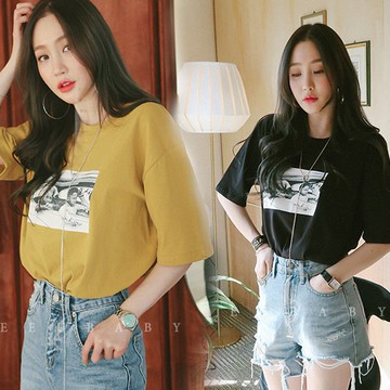 FINDSENSE G5 韓國時尚 寬鬆 原宿風 百搭 T恤 純棉 半袖 學生服 上衣