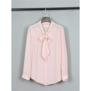通勤OL飄帶長袖雪紡襯衫女25春夏新款大碼氣質百搭打底蝴蝶結上衣
