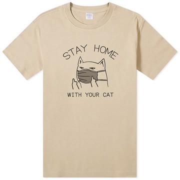 STAY HOME WITH YOUR CAT 中性短袖T恤 卡其色 跟你的貓咪待在家
