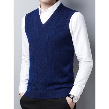 春秋季商務休閑男士毛衣背心中年男裝保暖套頭馬甲針織衫無袖坎肩