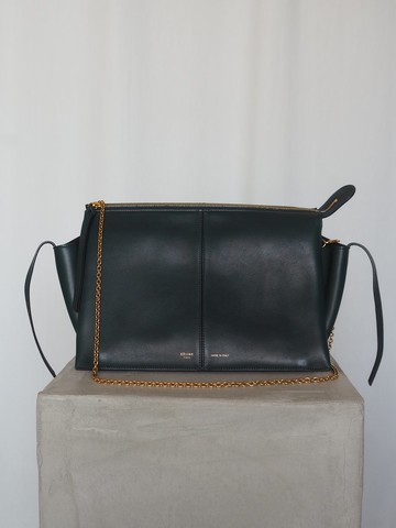 CÉLINE Tri-Fold Chain Shoulder Bag 賽琳 Phoebe Philo 皮革 綠色 Vintage