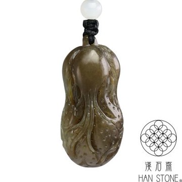【漢石齋】天然和田玉 小白菜百財玉佩吊墜 糖玉(19*36*17mm)