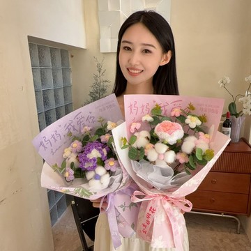 特價💡母親節禮品成品純手工編織生日禮物 送媽媽婆婆康乃馨毛綫花束diy手作材料  編織材料包  手作diy OIMJ