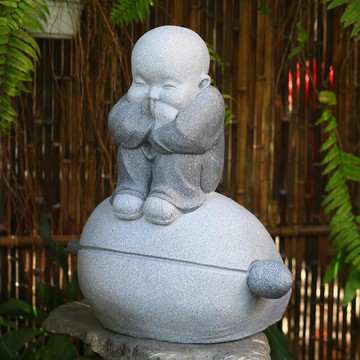 寺廟佛堂禪意裝飾工藝品敲木魚小和尚擺件中式佛像系小沙彌擺設品