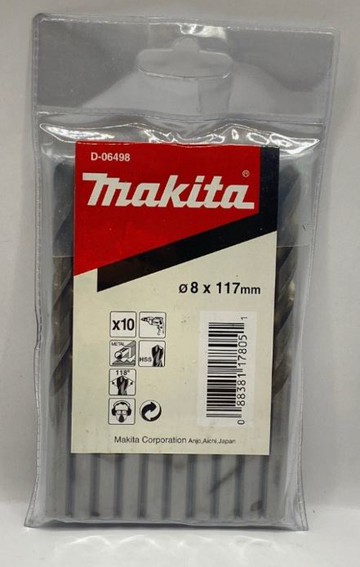 MAKITA 牧田 D-06498 8mmx117mm HSS金屬鑽頭 鑽鐵直柄鑽尾 10支入