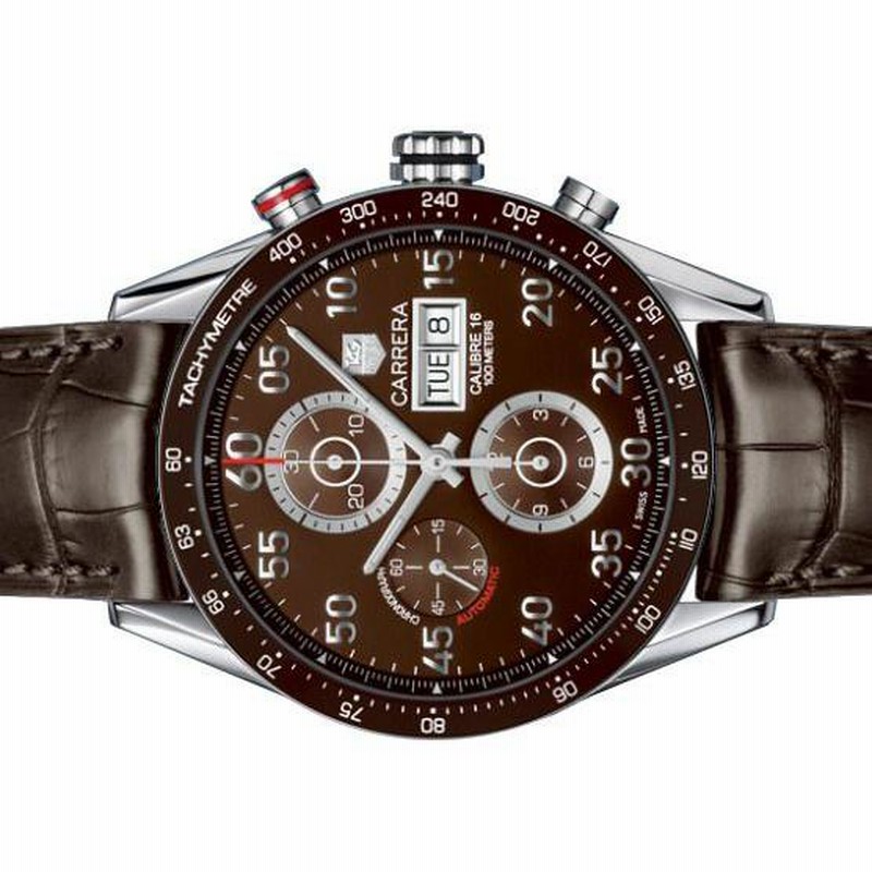 TAG HEUER タグ・ホイヤー カレラ タキメーター クロノグラフ デイデイト キャリバー16 ブラウンダイアル 43mm 革 CV2A12.FC6236  | LINEショッピング