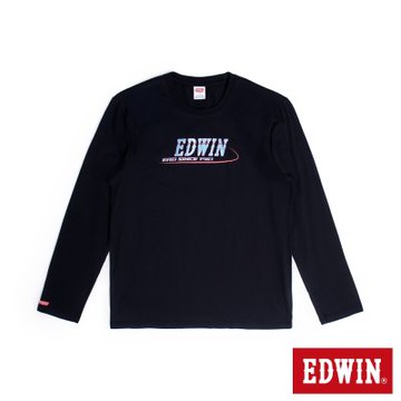 EDWIN 男裝 基本閃色印花長袖T恤-黑色