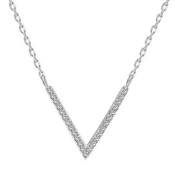 [米蘭精品] 925純銀項鍊鋯石吊墜-字母V微鑲百搭情人節生日禮物女飾品73ze2