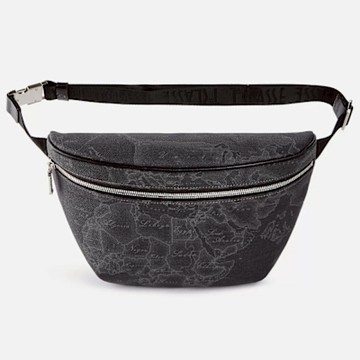 Alviero Martini 義大利地圖包 經典拉鍊腰包32cm-地圖黑