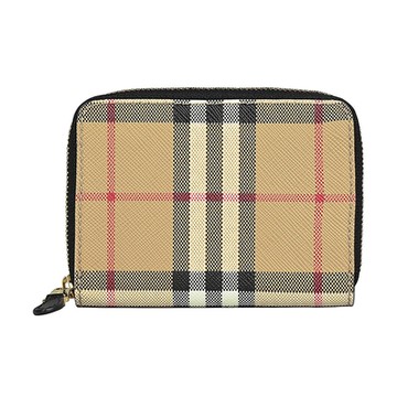 BURBERRY 巴寶莉 圓方形復古格紋設計PVC 4卡拉鍊零錢包(典藏米)