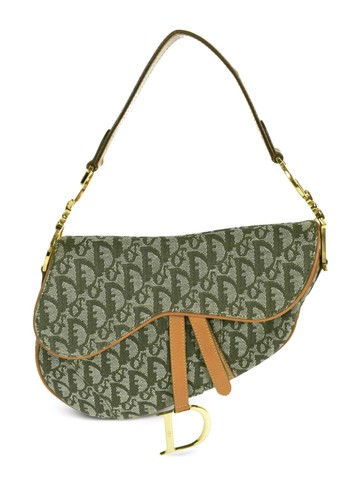 Christian Dior - 2002 pre-owned Trotter Saddle shoulder bag - women - Leather/Canvas - One Size - Green