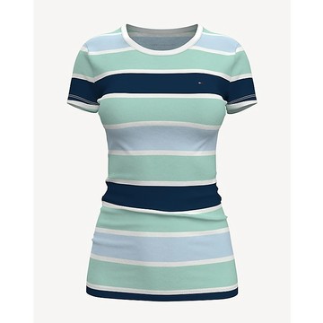 TOMMY HILFIGER 條紋短T恤合身版型 女裝 短袖 短T-Shirt 圓領 T79331 綠色(現貨)【送禮首選★APP下單點數4倍送】