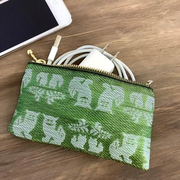 【獅子】榻榻米邊飾 扁平迷你收納包 零錢包 卡片夾 獅子 沖繩 綠色