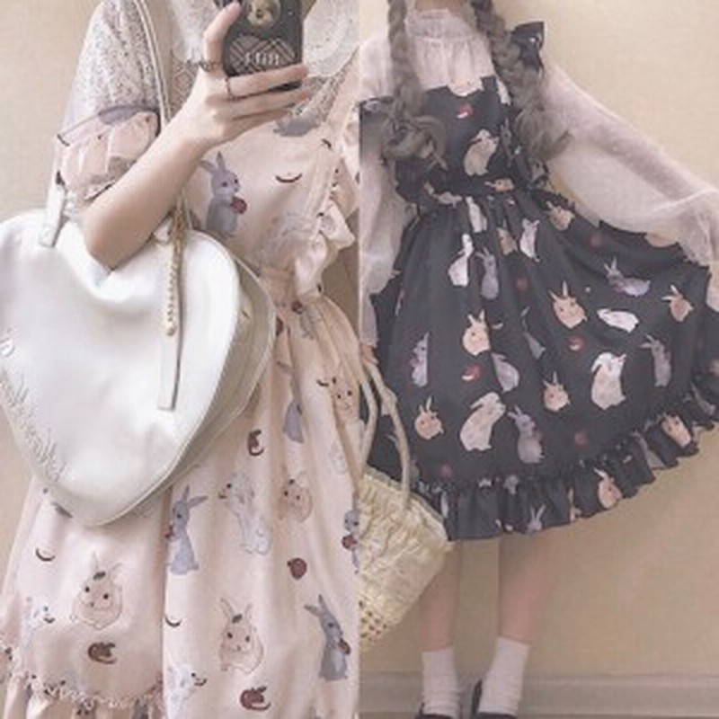 ワンピース レディース ロリータ キュート ガーリー フリル リボン クラシカル うさぎ アニマル柄 通販 Lineポイント最大1 0 Get Lineショッピング