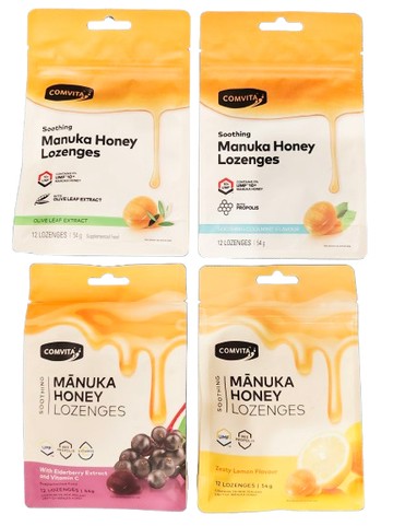 Comvita 紐西蘭麥蘆卡蜂蜜潤喉糖12粒/袋 檸檬、薄荷、橄欖葉、接骨木莓、UMF10+ 麥蘆卡蜂蜜 憨吉小舖